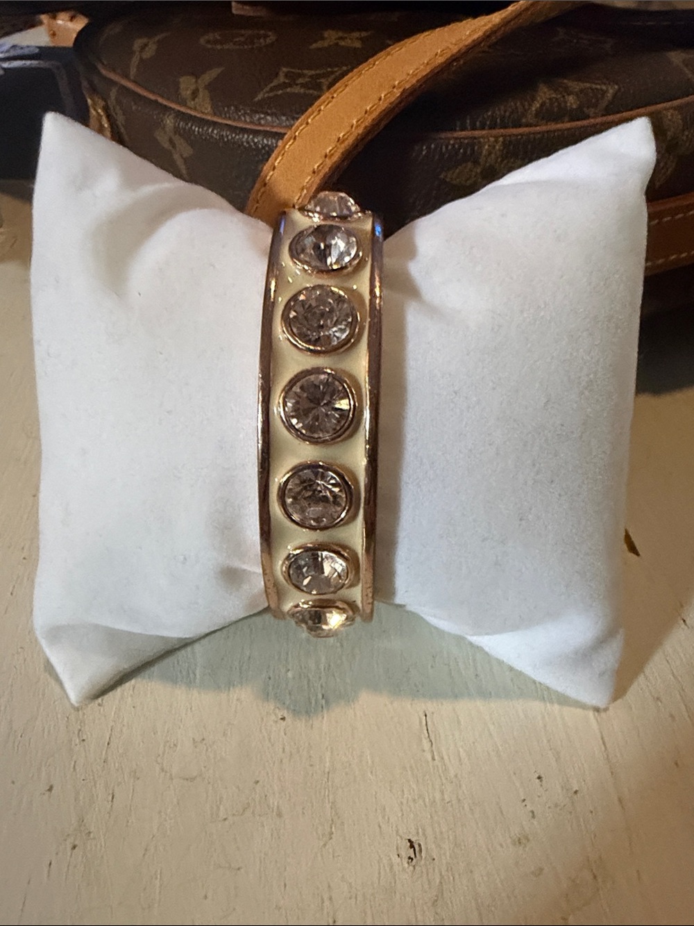 Givenchy Gold and White/off white Crystal Bangle Bracelet
